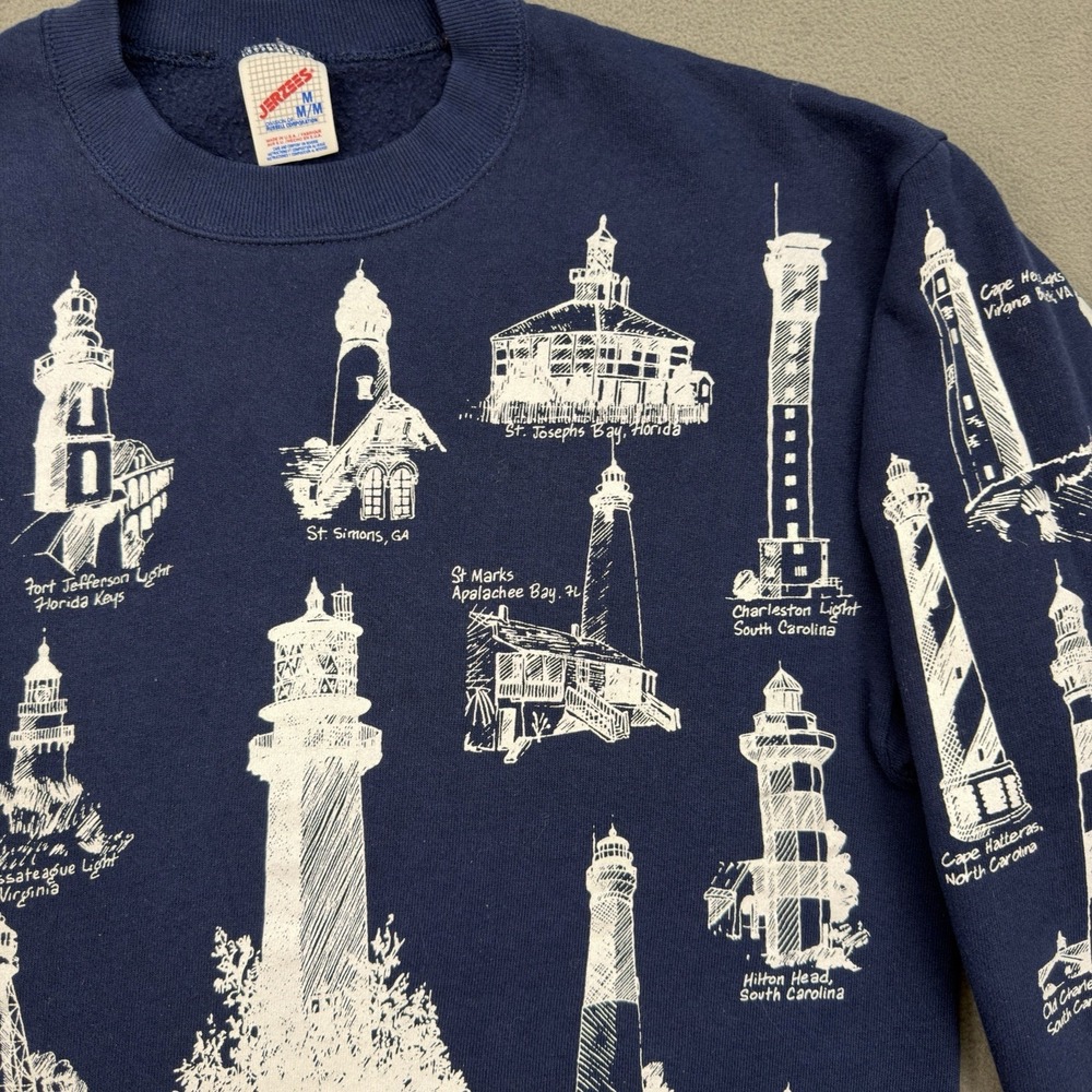 Vintage Michigan Rag Co Lighthouse Sweatshirt Size M All Over Print Crewneck USA - Picture 4 of 15